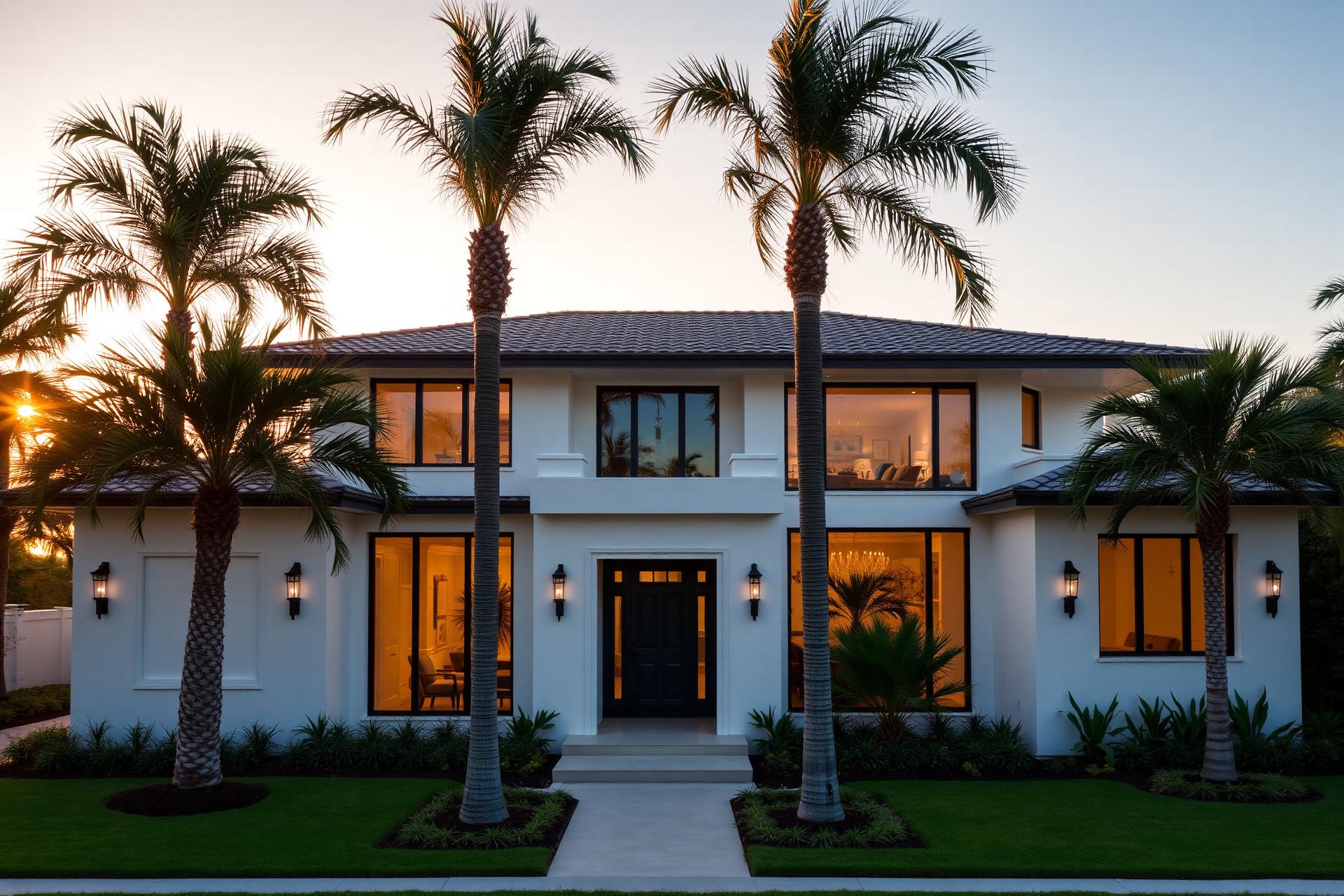 Luxury Florida home exterior at golden hour