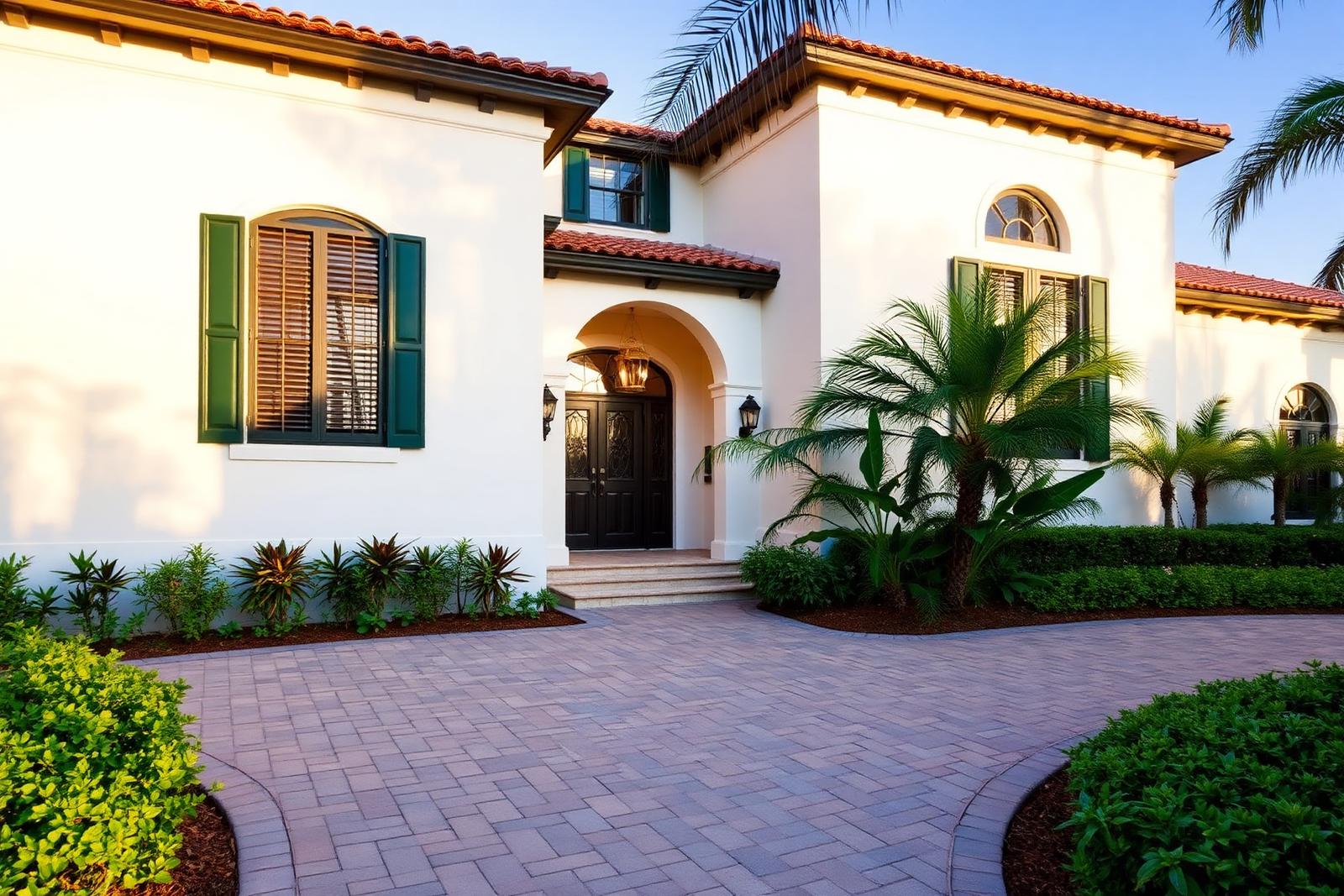 Florida home addition exterior with paver driveway